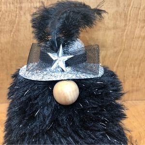 Silver Feather Gnome New Years Crystal Star Bling Bow Black White